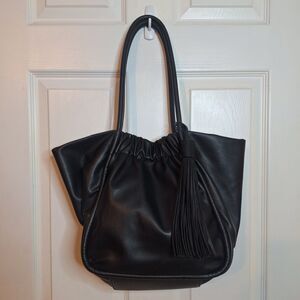Collection XIIX Black Faux Leather Ruched Tote Hobo Shoulder Bag Minimalist Boho